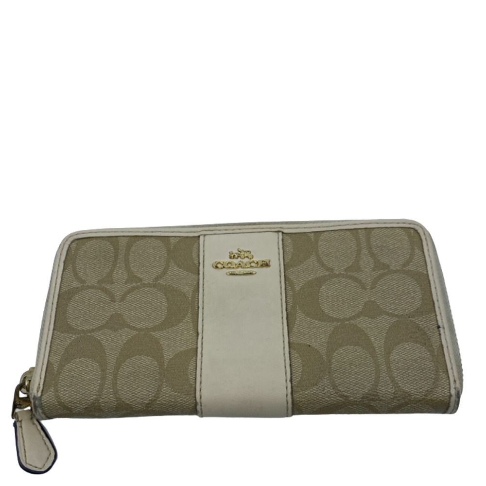 Coach Signature C Zip Around Beige Cream Coated Canvas Wallet